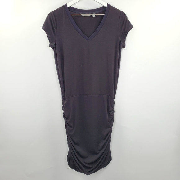 Athleta Black Topanga Rusched Shirt Dress V Neck Athleisure - Picture 1 of 6